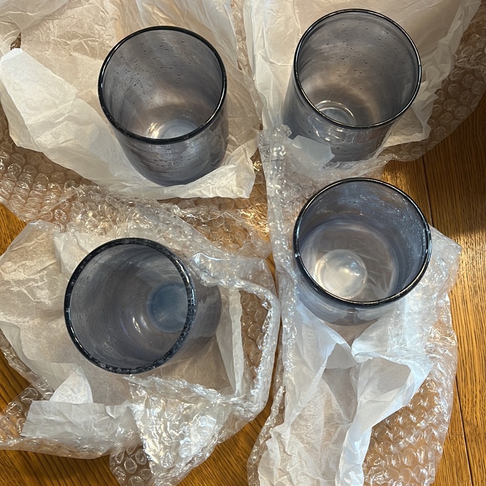 Blue Bubble Glass Drink Ware -  4 pieces - Picture 2 of 4